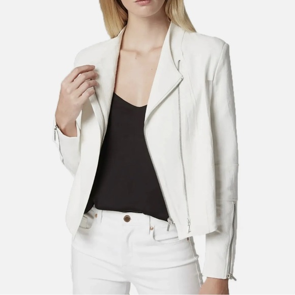 Blank NYC Off White Vegan Leather Cropped Moto Jacket Zipper Accents - Size XS - Picture 1 of 5